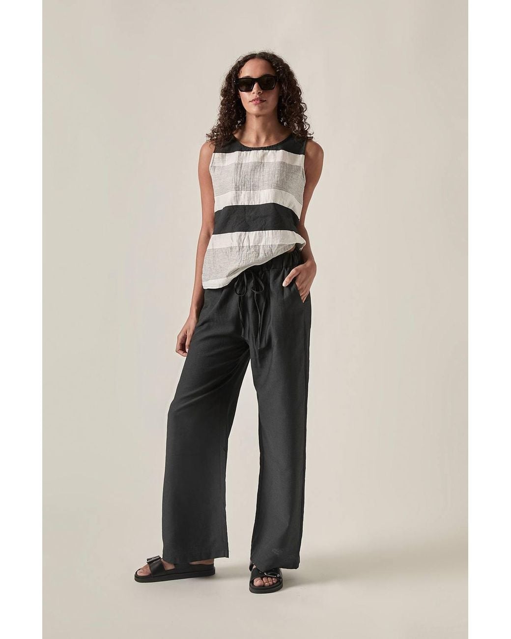 James Lakeland Black Linen Blend Drawstring Trousers