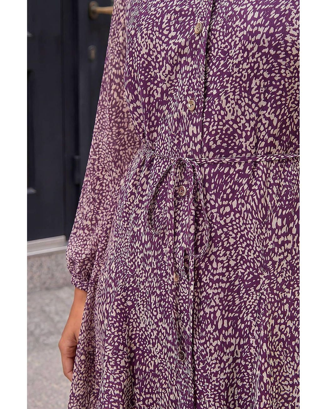 Roman Gray Petite Abstract Spot Godet Dress