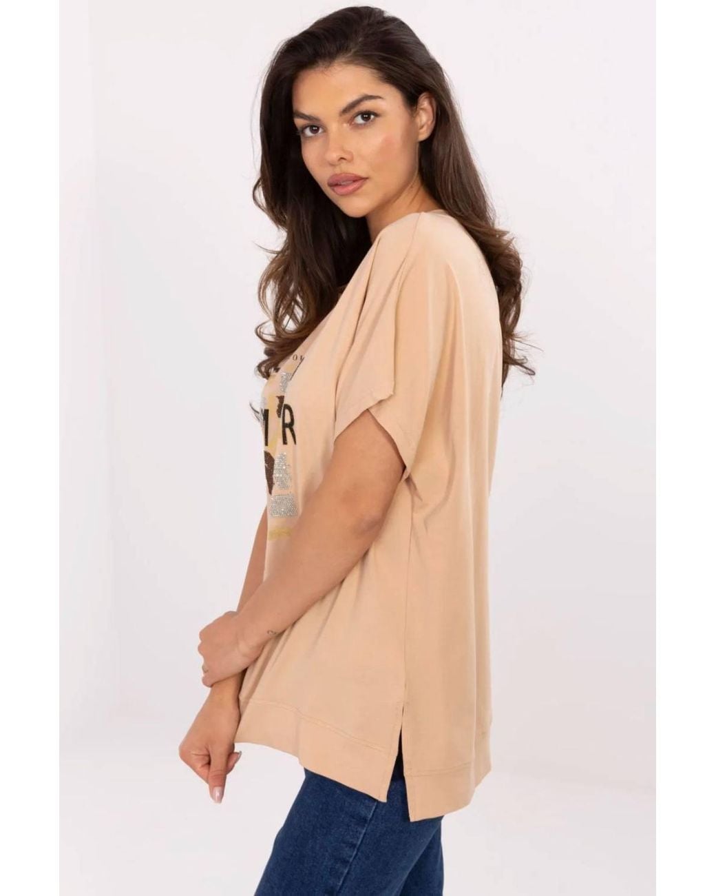 Love Lace Natural Cotton Elastane Casual Blouse With Jet Stones