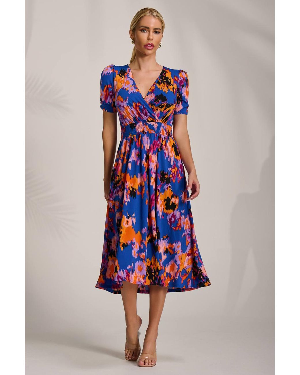 Jolie Moi Red Short Sleeve Printed Jersey Midi Dress