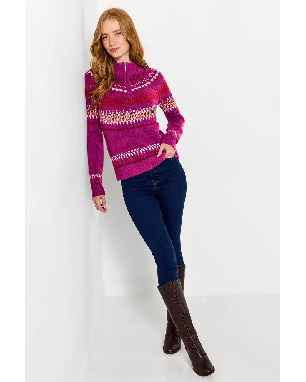 Joe Browns Purple Connie Half Zip Fairisle Jumper