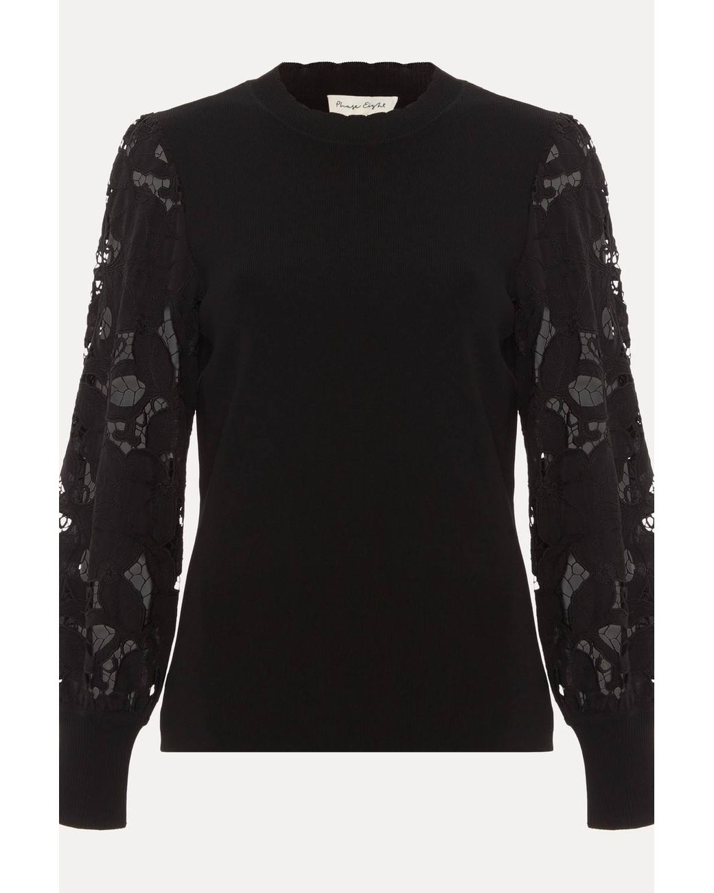 Phase Eight Blue Harriet Lace Sleeve Round Neck Jumper
