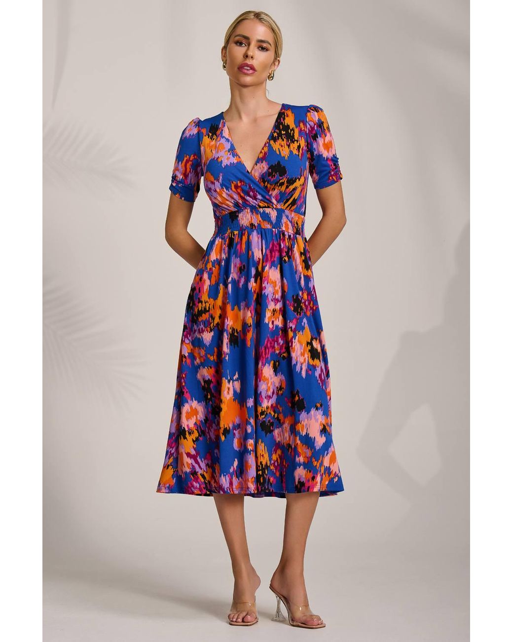Jolie Moi Red Short Sleeve Printed Jersey Midi Dress