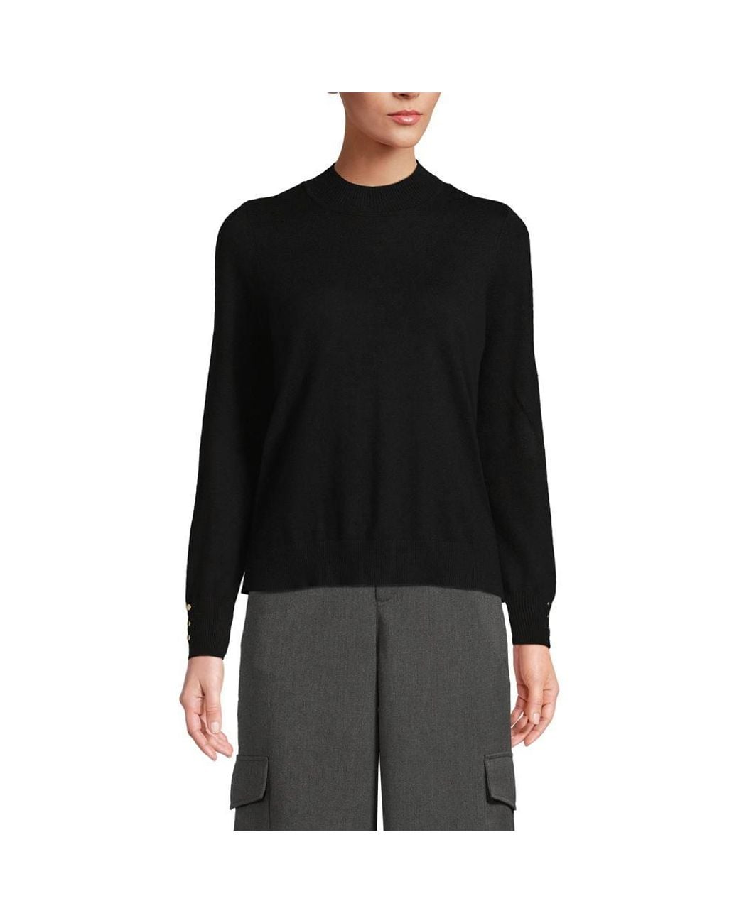 Lands' End Black Button Cuff Polo Neck Jumper