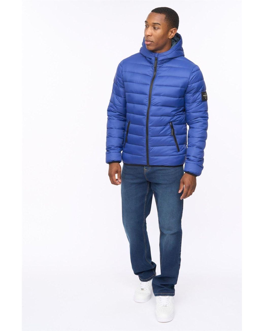 Crosshatch Blue Gattering Lightweight Hooded Quilted Puffer Jacket for men