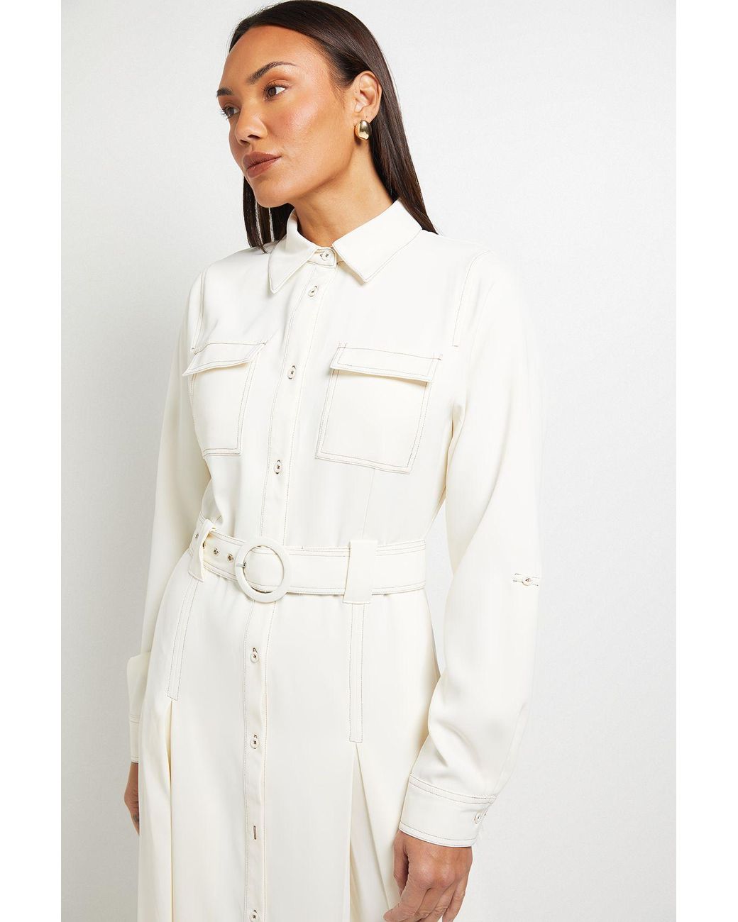 PRINCIPLES Natural Contrast Stitch Belted Utility Dress