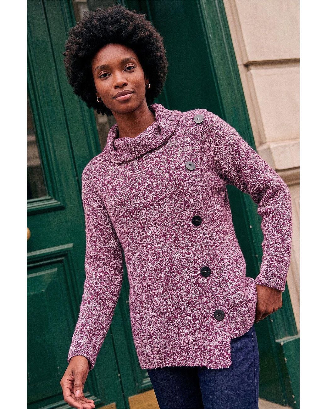 Roman Red Roll Neck Button Detail Longline Jumper
