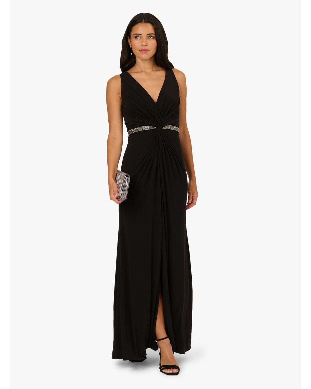 Adrianna Papell Black Draped Jersey Gown