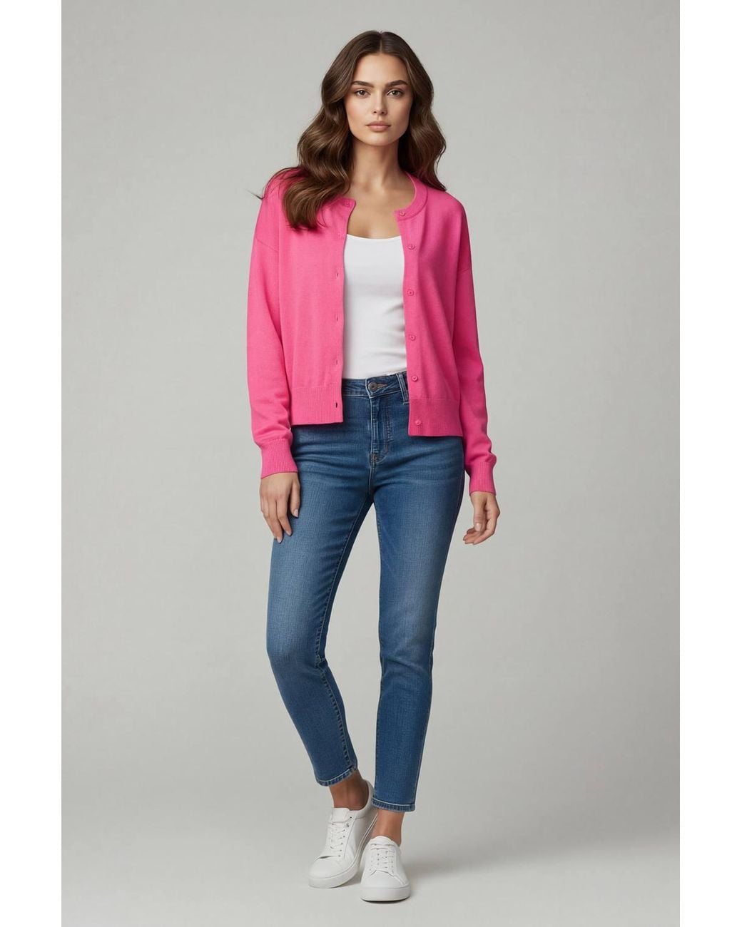 Lands' End Pink Fine Gauge Cropped Cotton Cardigan