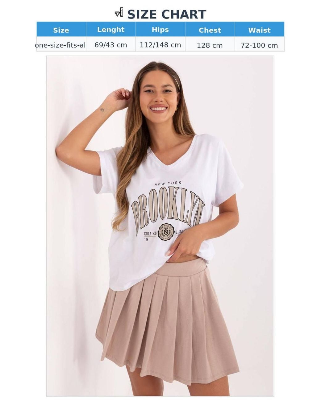 Love Lace Natural Cotton V Neck T-Shirt Pleated Skirt Set