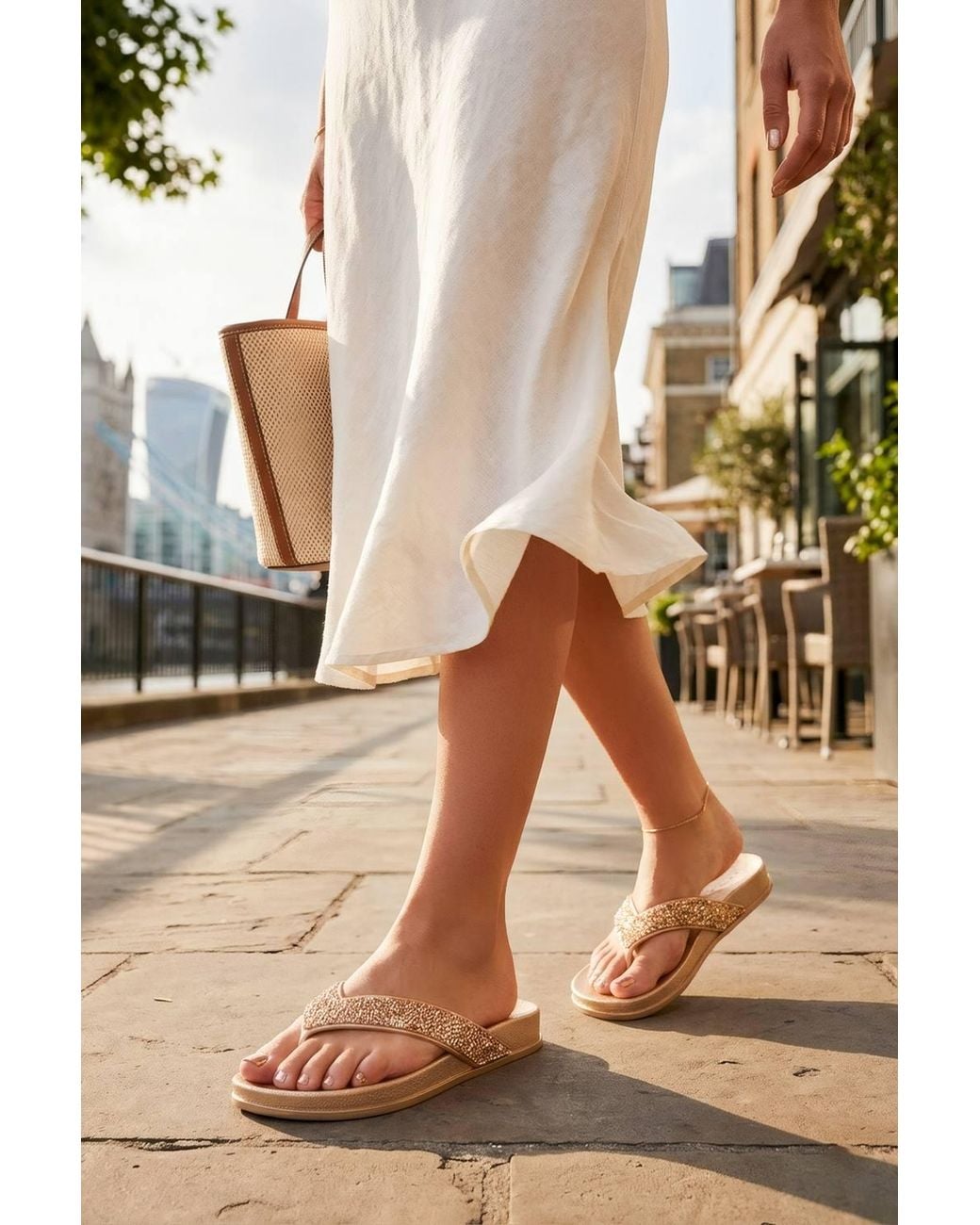 Spot on Metallic Embellished Toe Post Sandal With Cushioned Sole