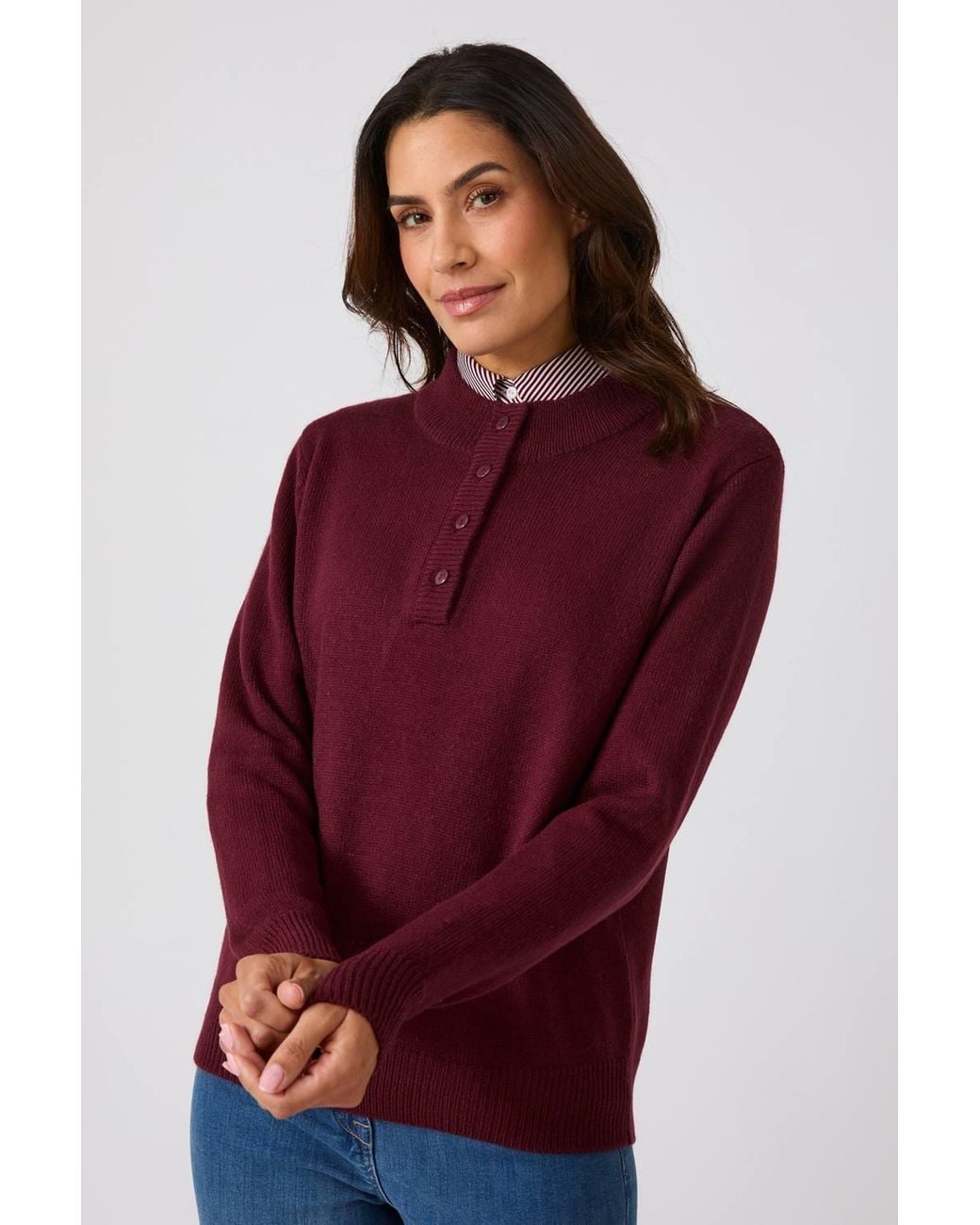 DAMART Red Button Neck Knitted Jumper
