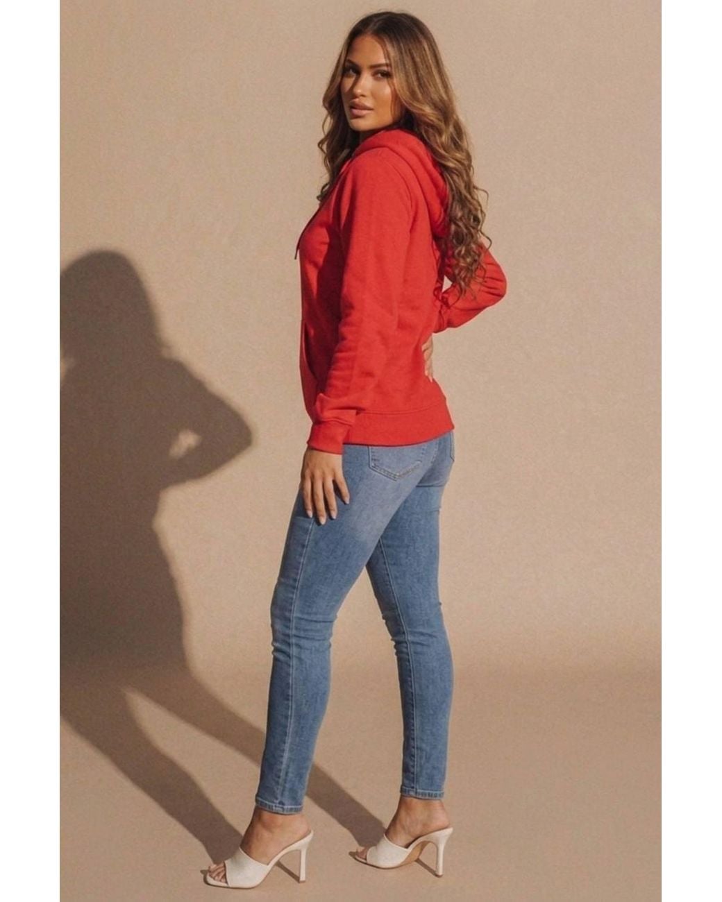 Femme Luxe Red Oversized Rib Cuff & Hem Pocket Hoodie
