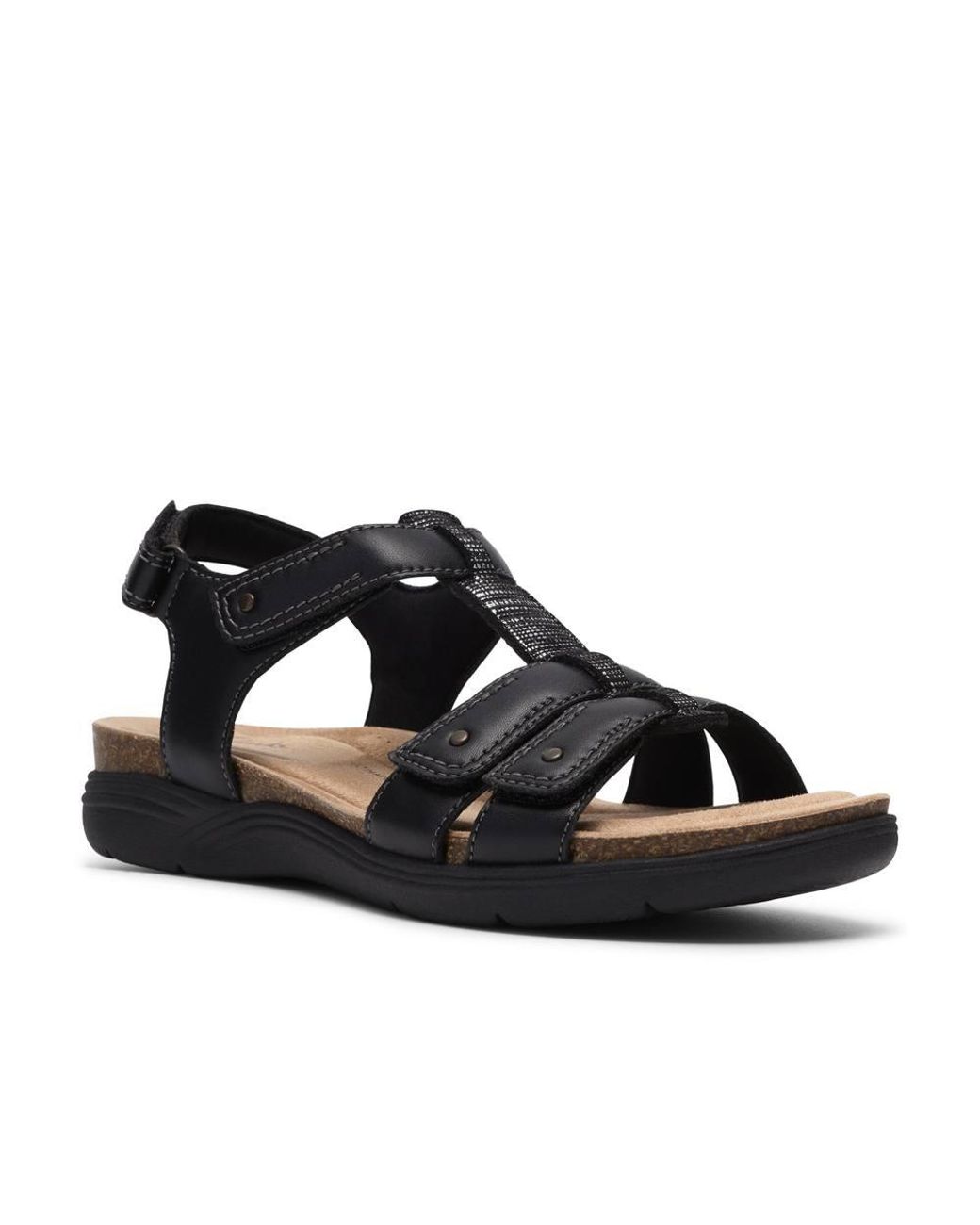 Clarks Black April Cove Leather Flat Sandals