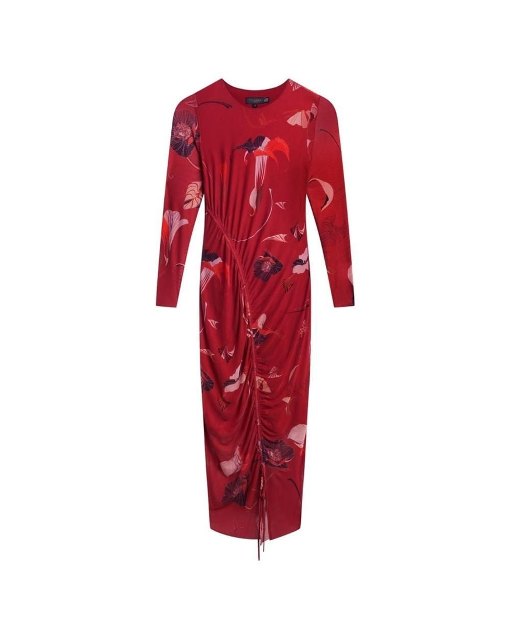 Ted Baker Red Jazzy Long Sleeve Crew Neck Regular Fit Midi Dress