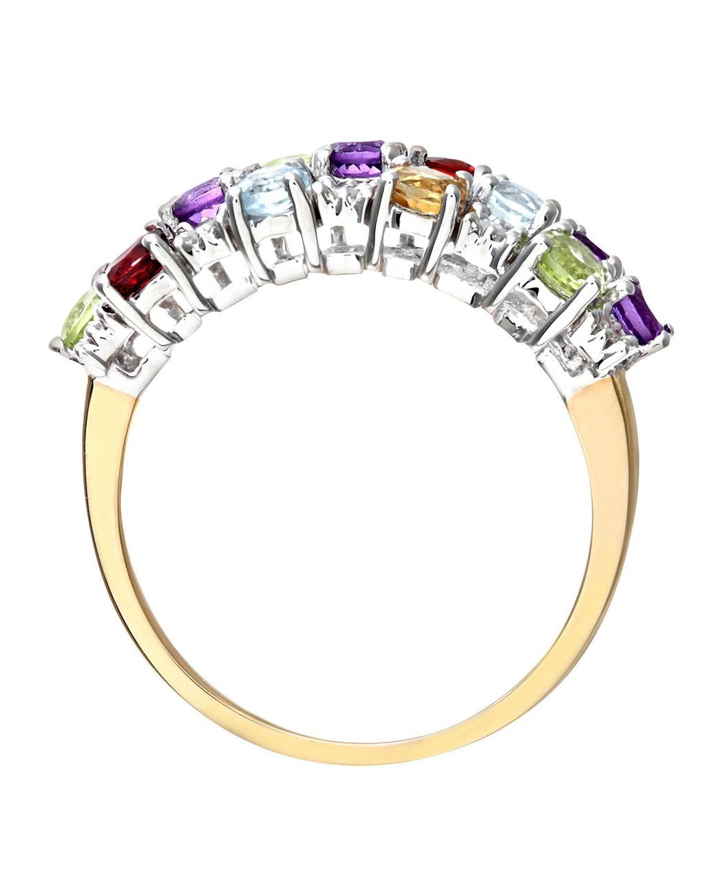 Jewelco London Pink 9Ct Diamond Amethyst 3 Row Multi Dress Ring
