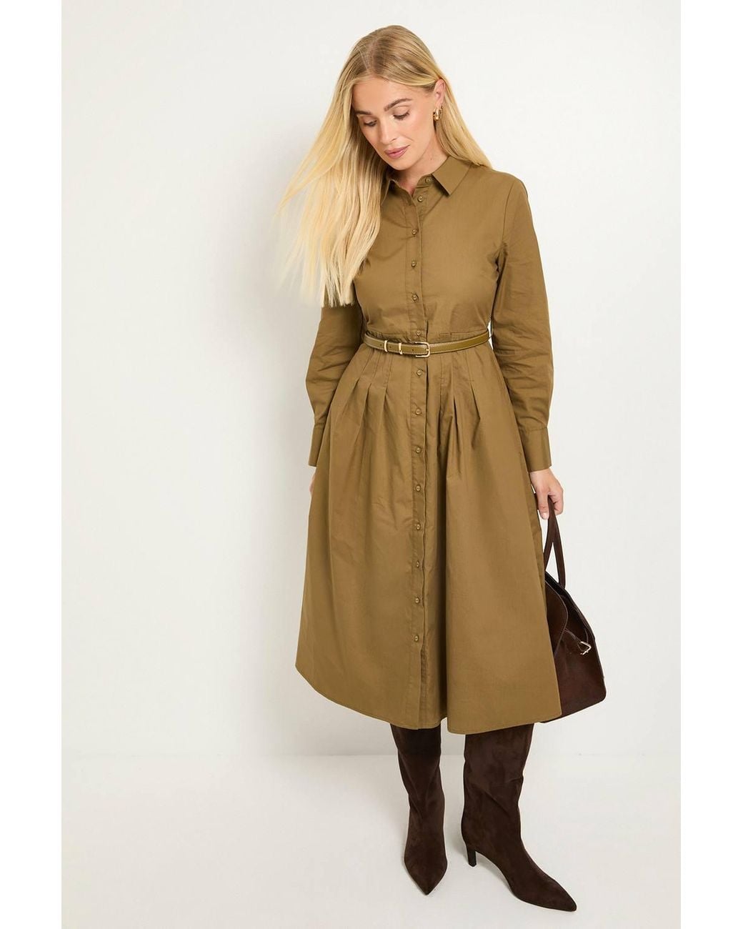 Wallis Natural Petite Cotton Belted Shirt Dress