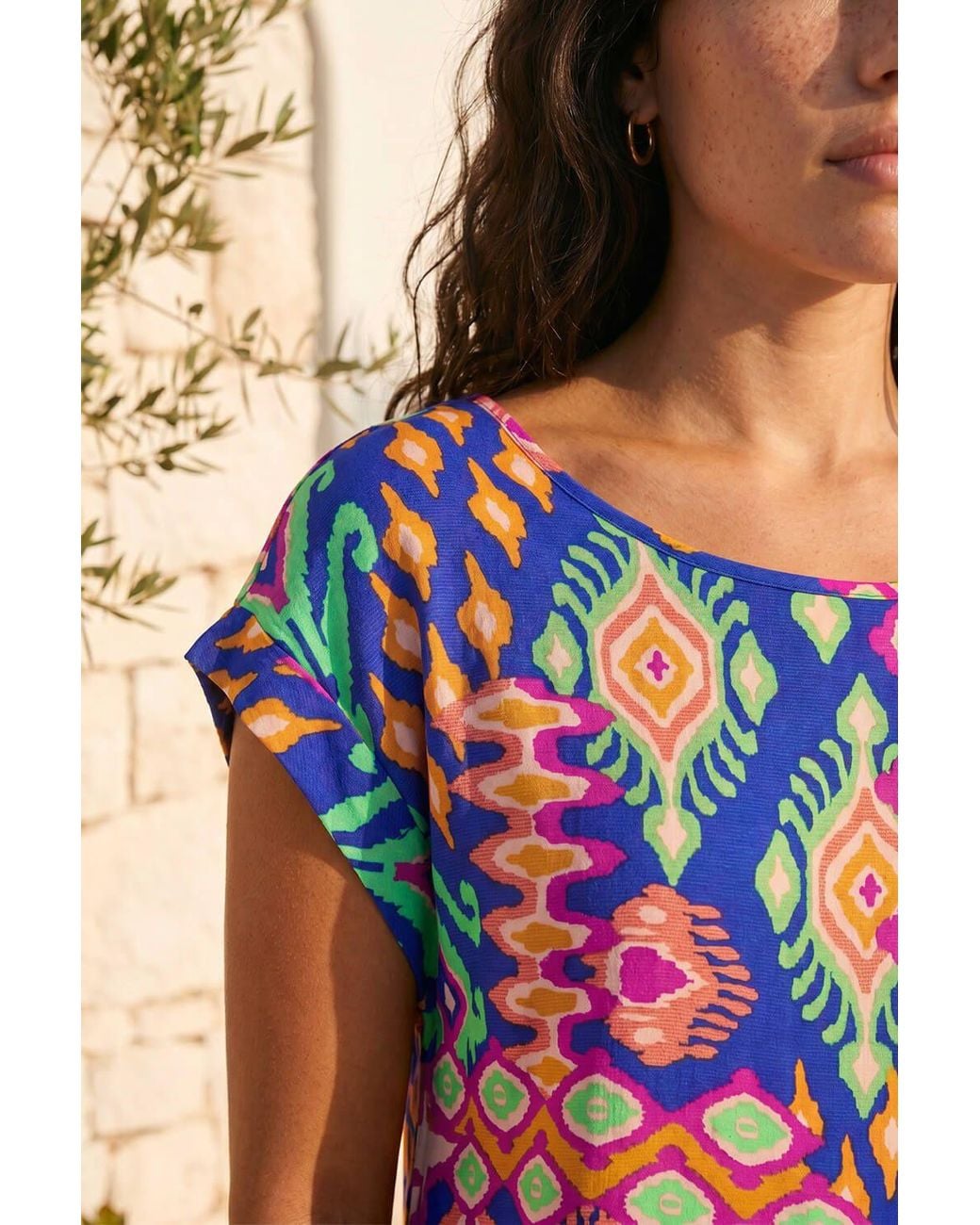 Roman Pink Aztec Print Short Sleeve Top
