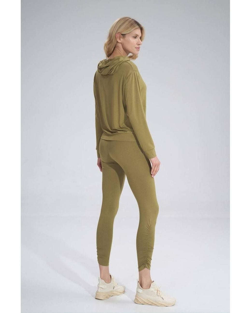 Love Lace Green Long Creased Leggings With Wide Waistband
