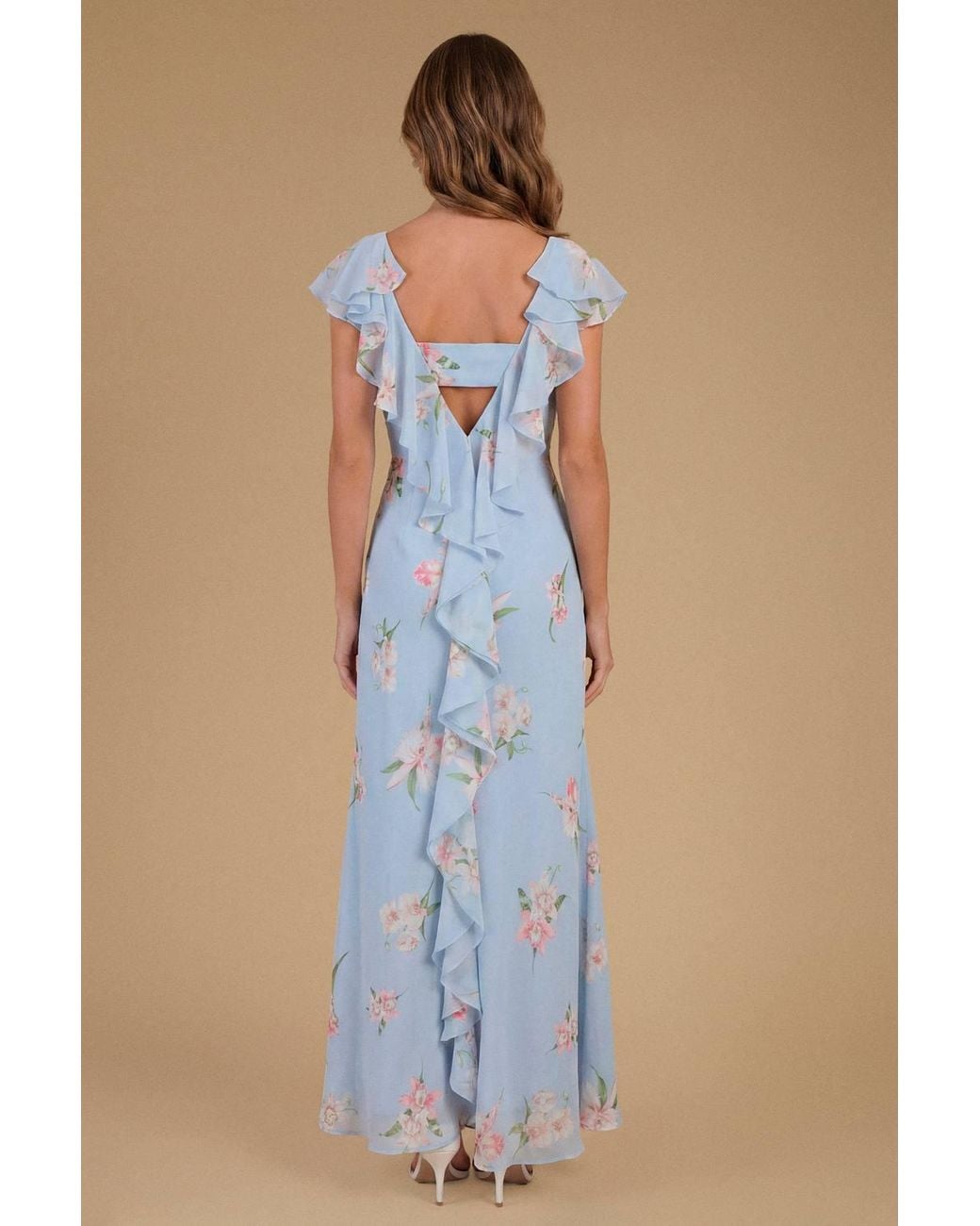 Oasis Blue Orchid Floral Printed Waterfall Maxi Dress