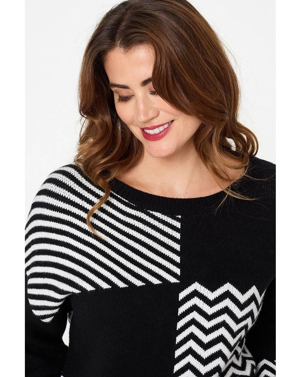 Izabel London Black Geo Print Drop Shoulder Relaxed Jumper