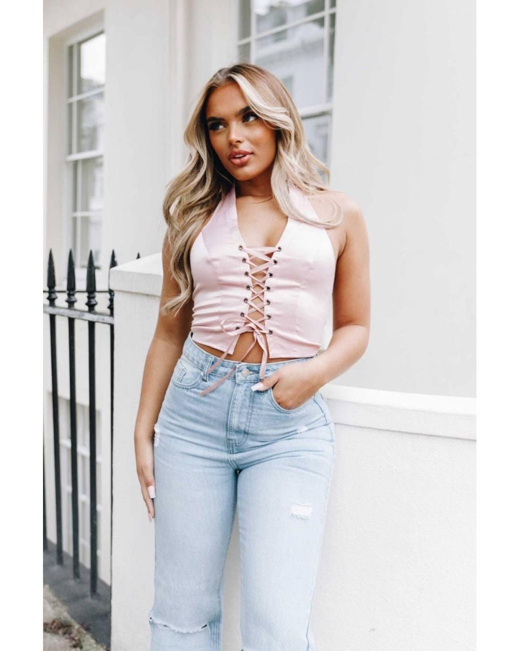 Femme Luxe Multicolor Halterneck Lace Up Crop Top