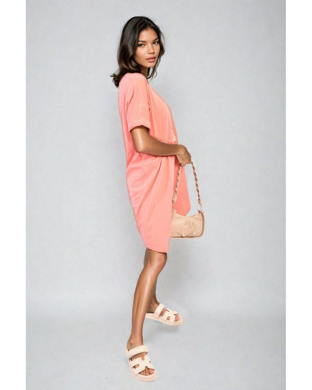 IKRUSH Pink Aileen Short Sleeve Button Front Midi Dress