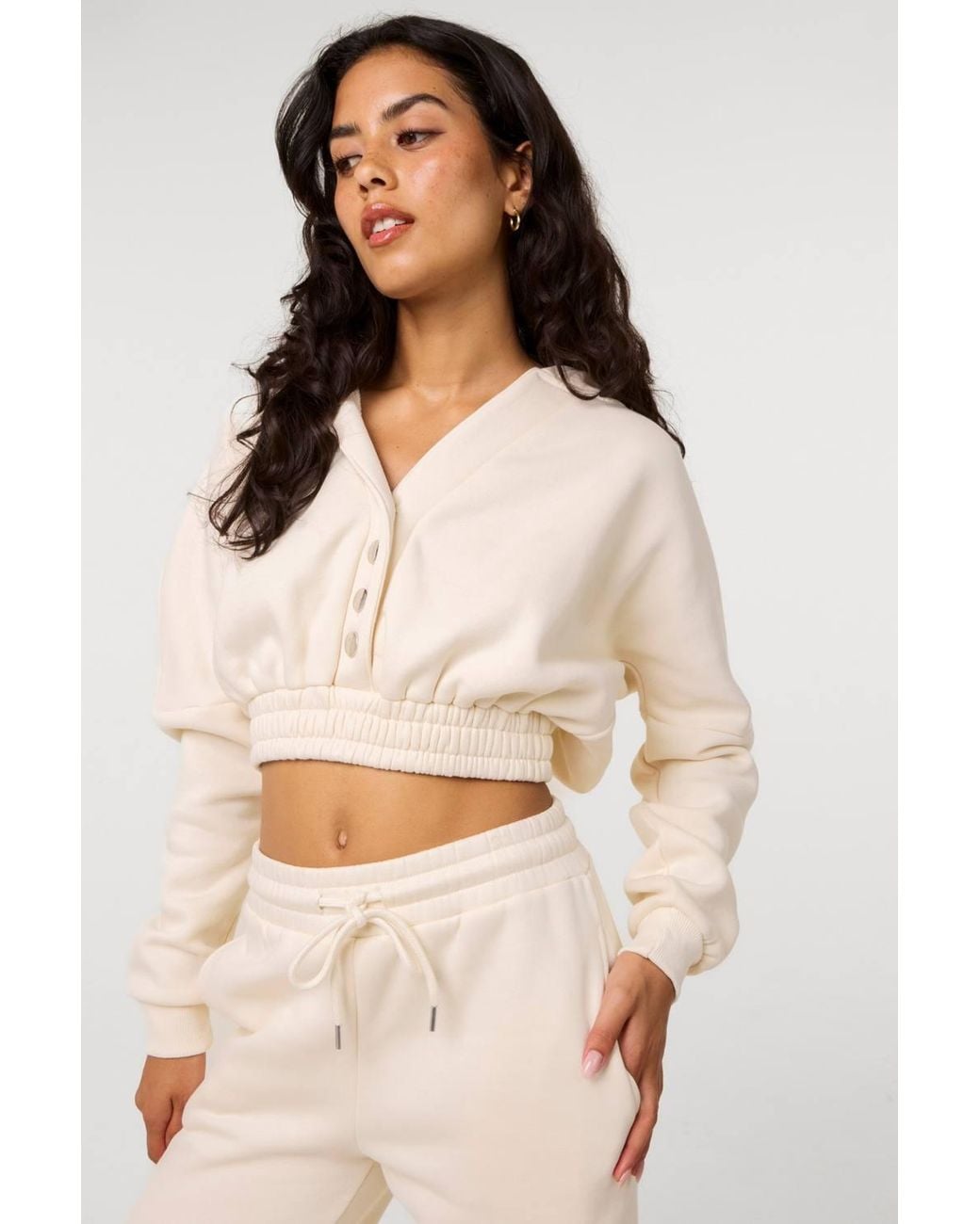 Pink Vanilla Natural Off Fleece Lined Cropped Hoodie
