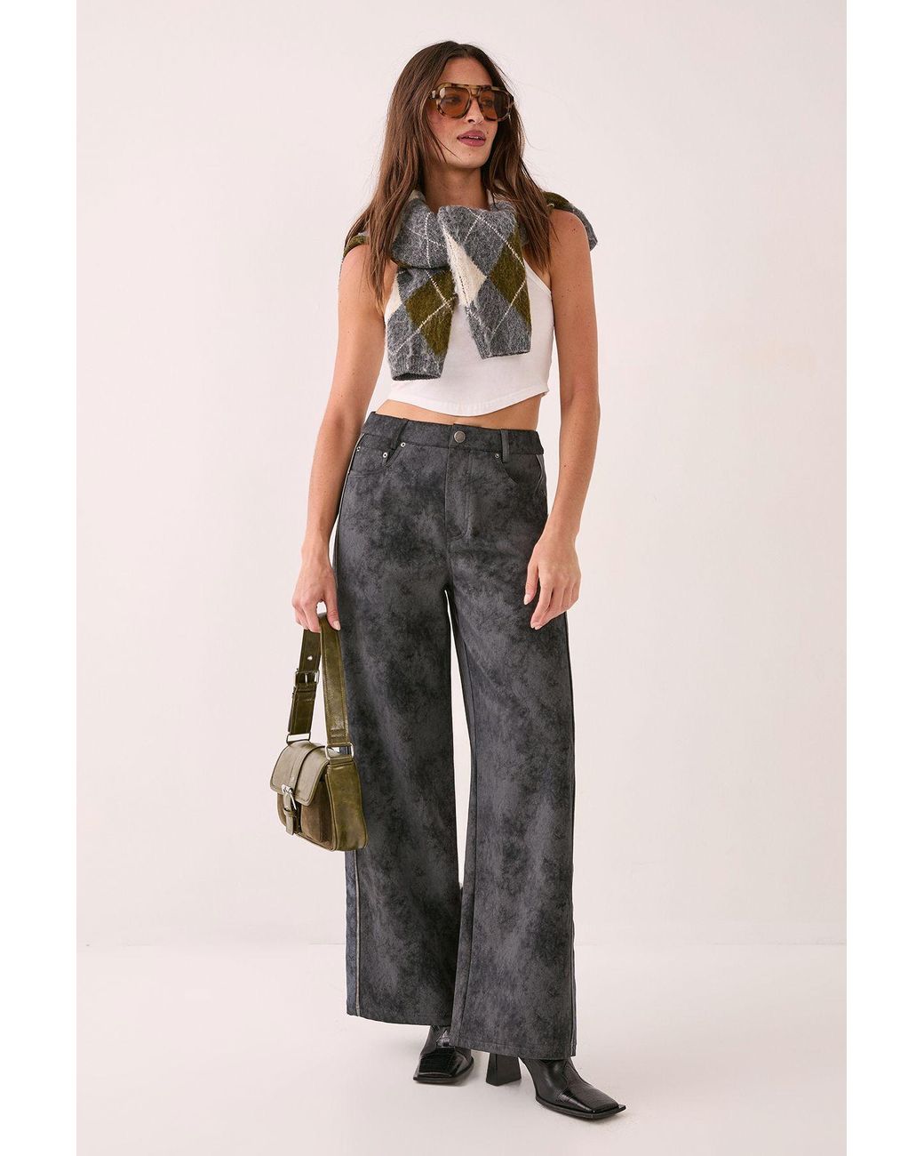 Nasty Gal Multicolor Distressed Faux Leather Panelled Trouser
