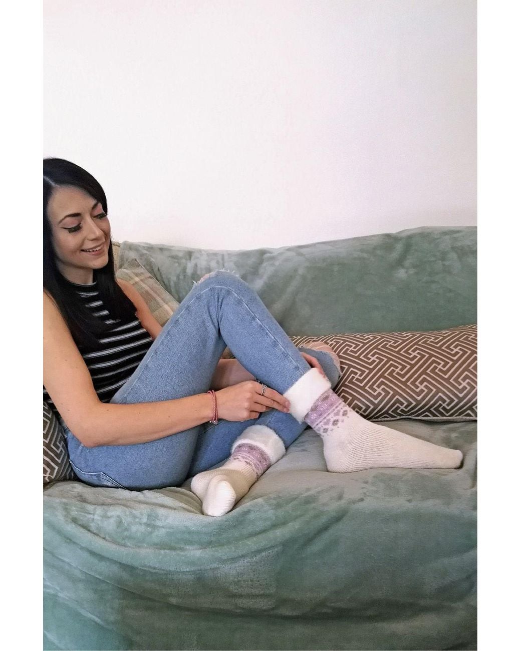 Sock Snob Blue 1 Pack Turn Over Top Warm Nordic Bed Socks For Winter