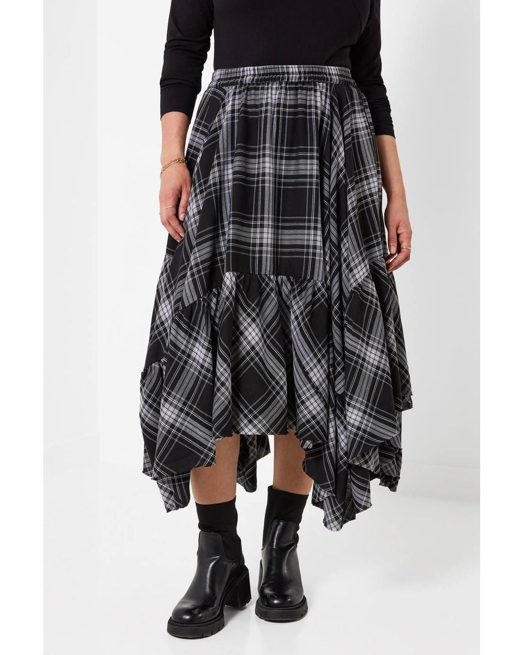 Joe Browns Gray Checked Asymmetric Hem Maxi Skirt