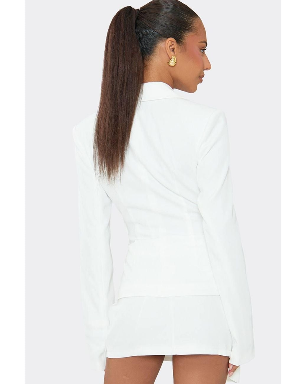 EGO White Long Sleeve V-Neck Woven Blazer