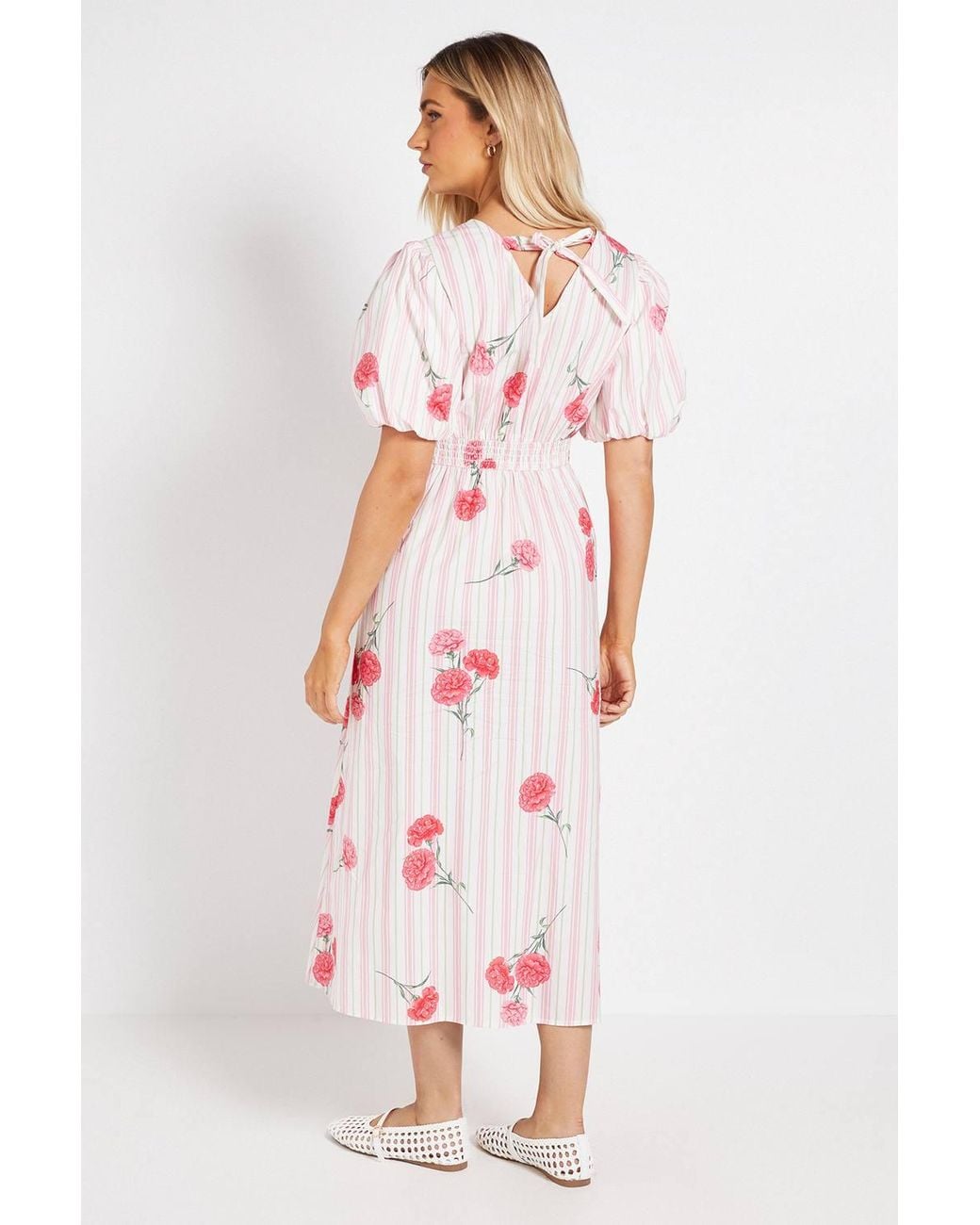 Dorothy Perkins White Puff Sleeve Princess Seam Poplin Midi Dress