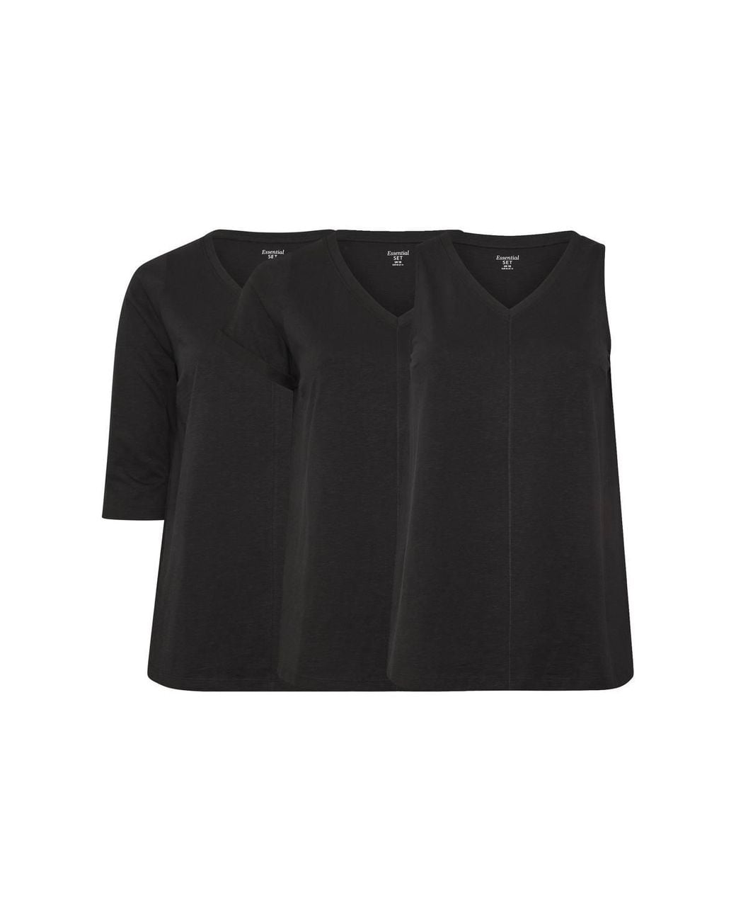 Evans Black 3 Pack Cotton V-Neck Tops