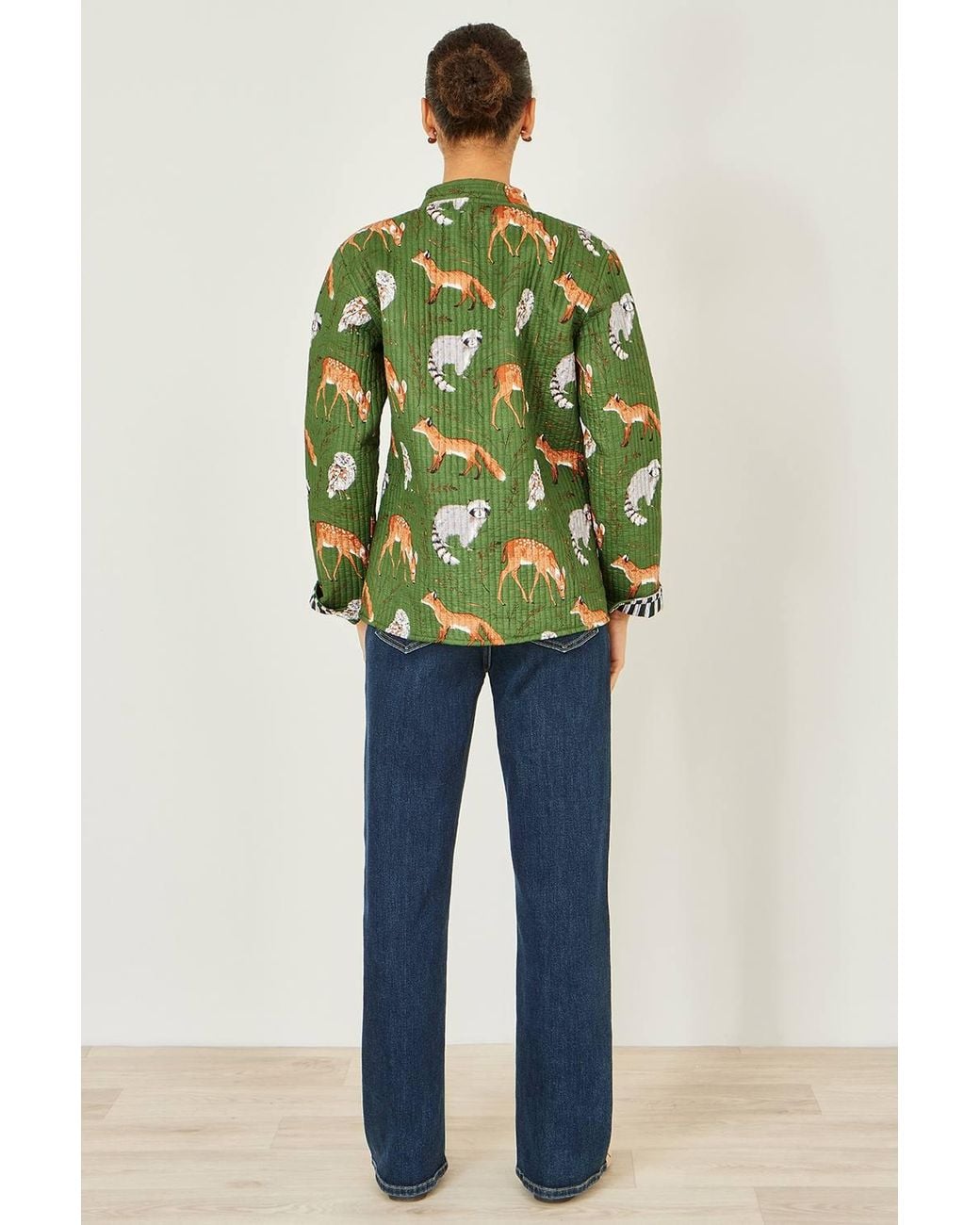 Yumi' Green Fox Reversible Cotton Quilted Jacket
