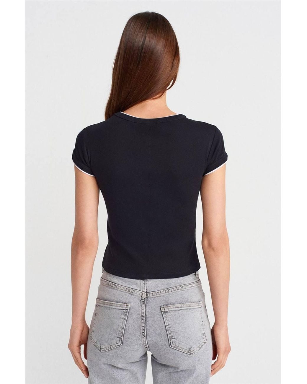 Dilvin Black Slim Fit Cotton Crop T-Shirt