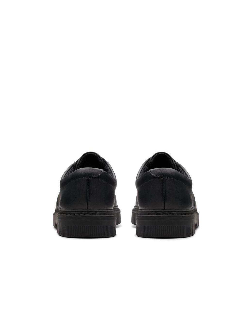 Clarks Black Lorcam Loop Youth Leather Derby Shoes, Lace Up, School Shoes