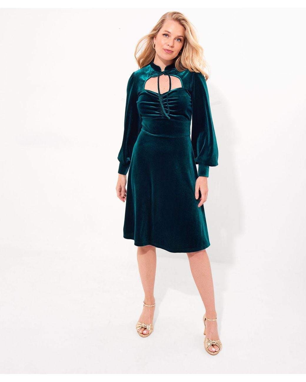 Joe Browns Blue Velour Knee-Length Dress With Keyhole Neckline