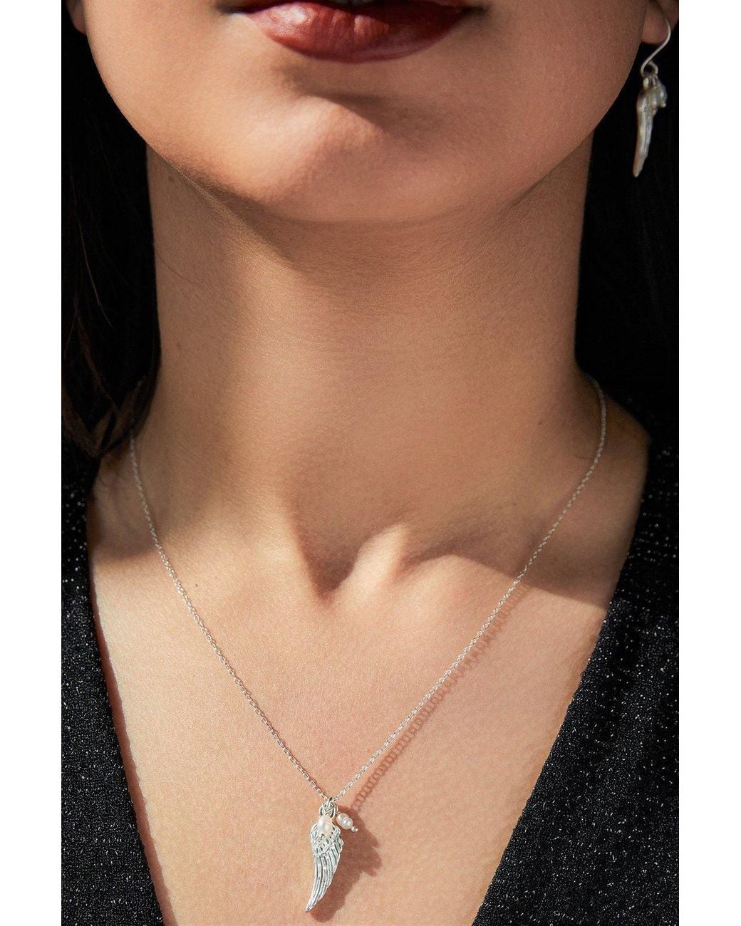 Otis Jaxon London Gray Angel Wing Sterling & Pearl Necklace