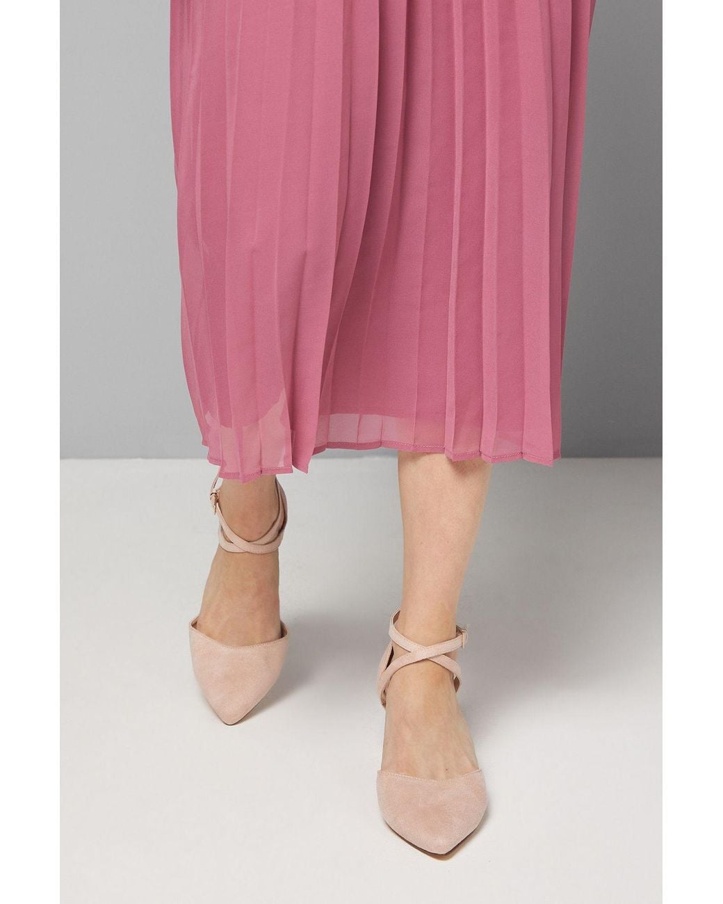 Good for the Sole Pink Wide Fit Millie Comfort Faux Suede Cross Strap Medium Heel Court Shoes