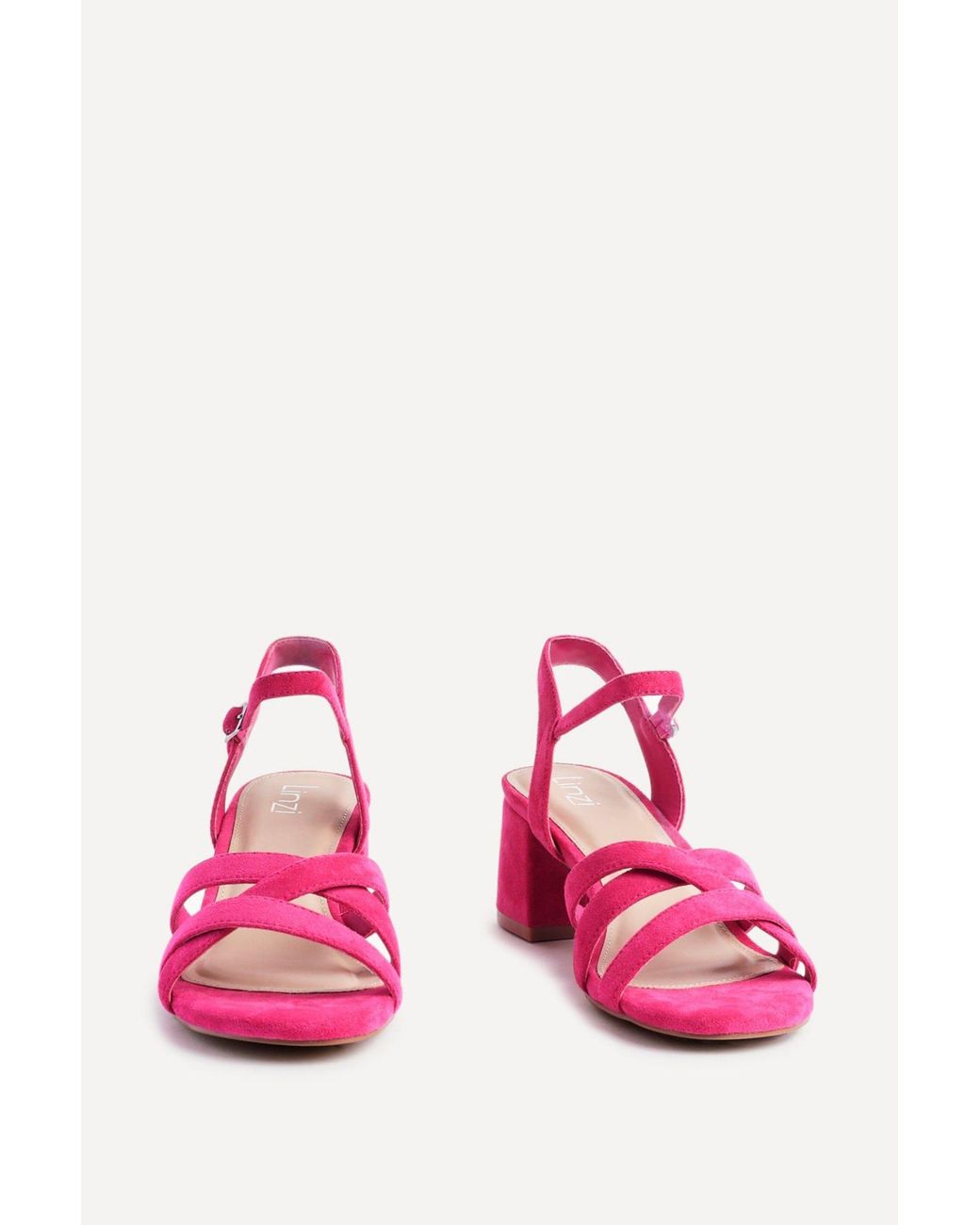 Linzi Pink Flair Fuchsia Faux Suede Crossover Heeled Sandals