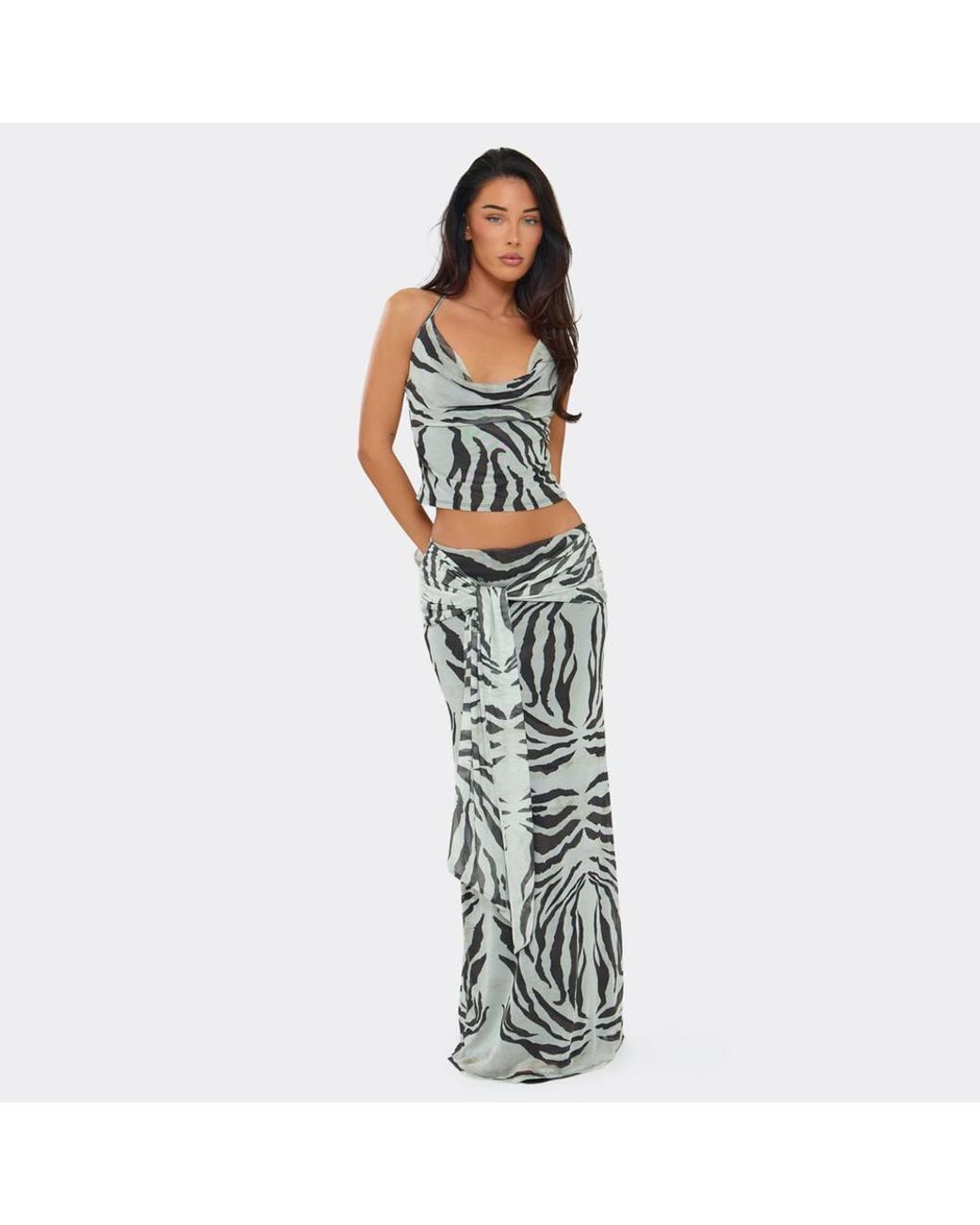 EGO Metallic Drape Maxi Skirt