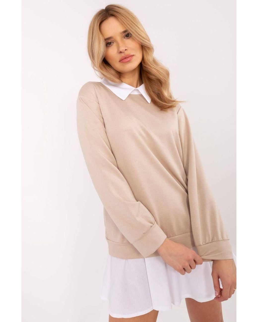 Love Lace Natural Classic Collared Casual Blouse With Elastane