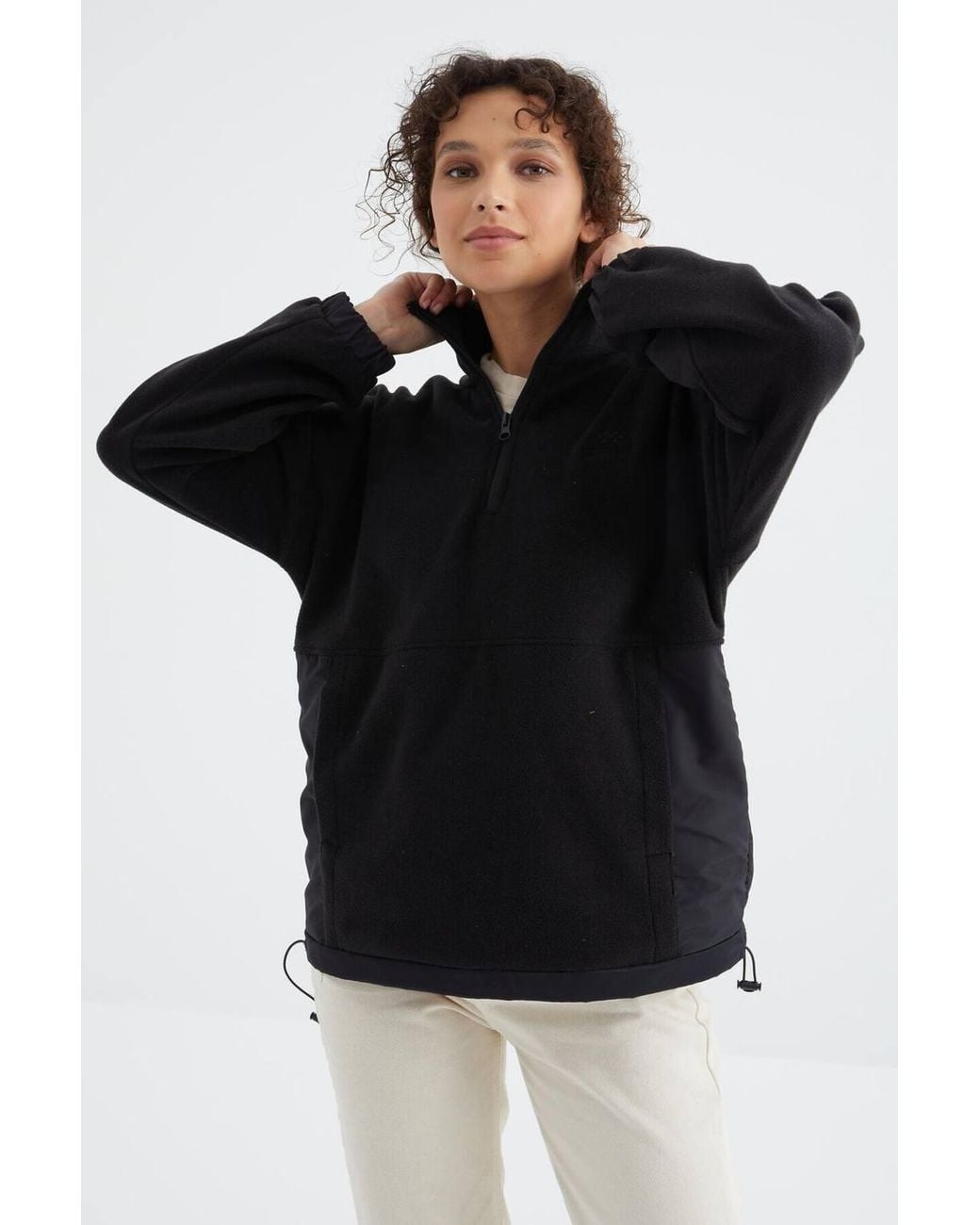 TOMMY LIFE Black Oversized Half-Zip Plush Sweatshirt