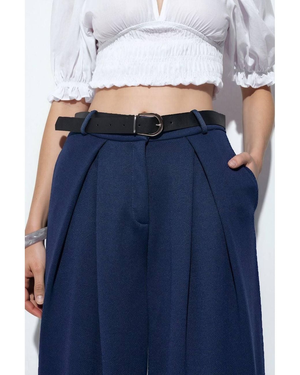 Busem Blue High-Waist Wide-Leg Crepe Trousers With Belt