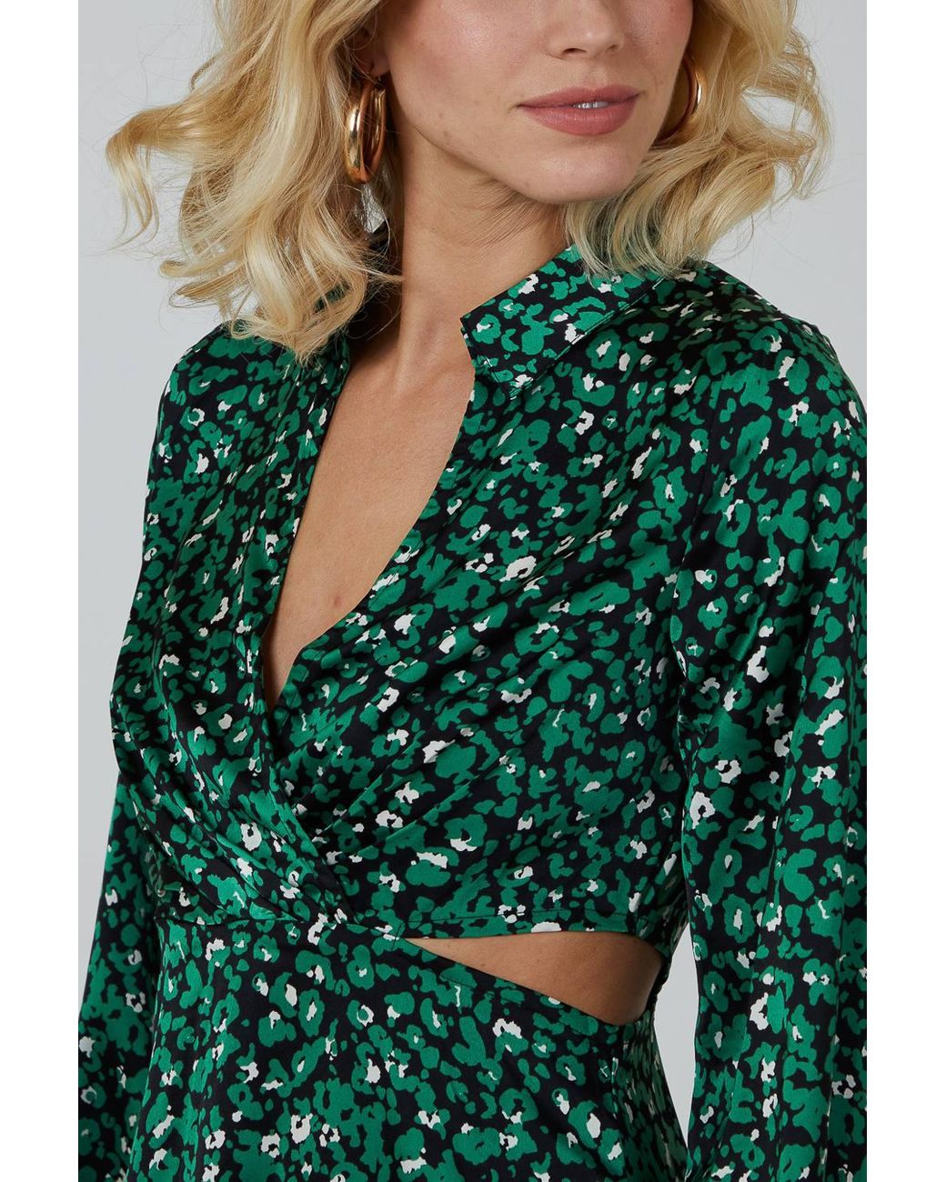 Blue Vanilla Green Keyhole Wrap Bust Shirt Dress