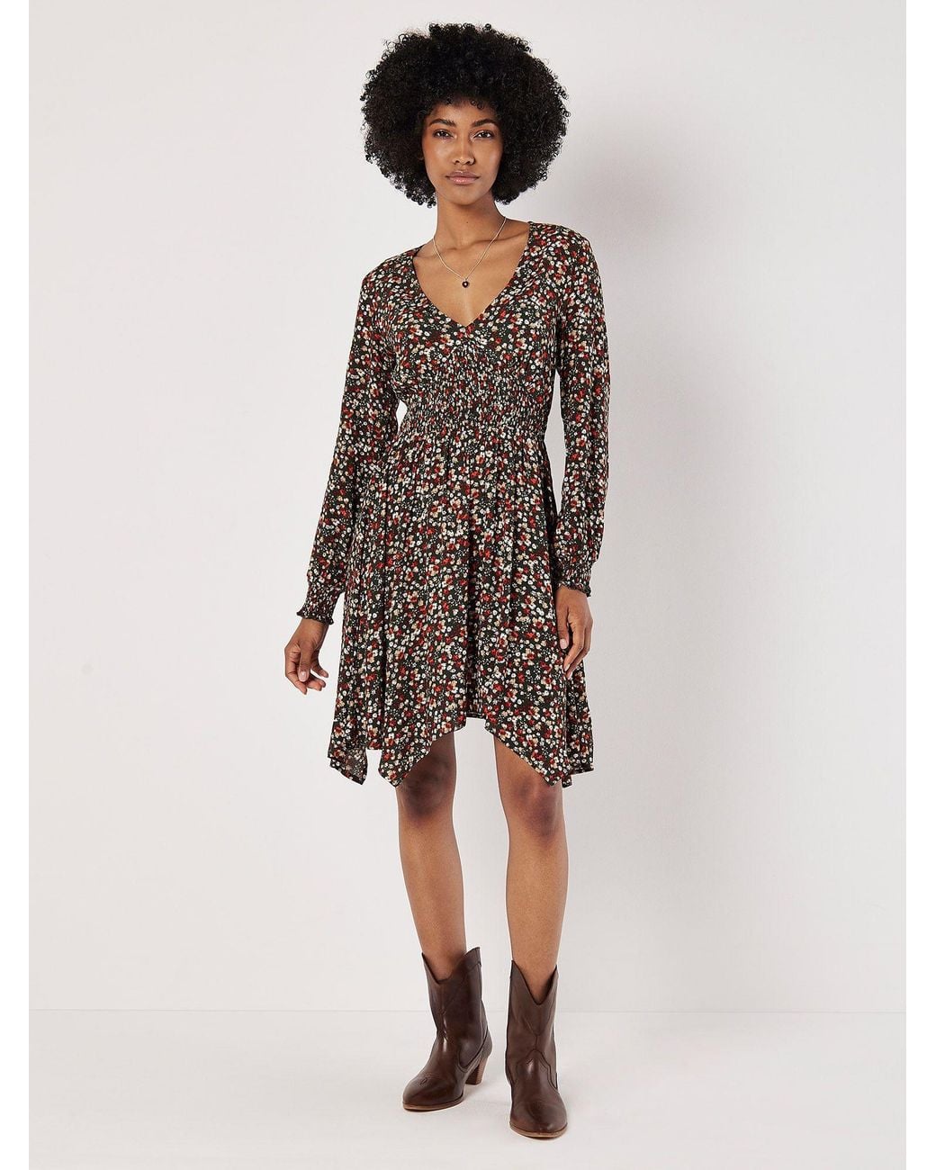 Apricot Natural Ditsy Floral Smocked Mini Dress