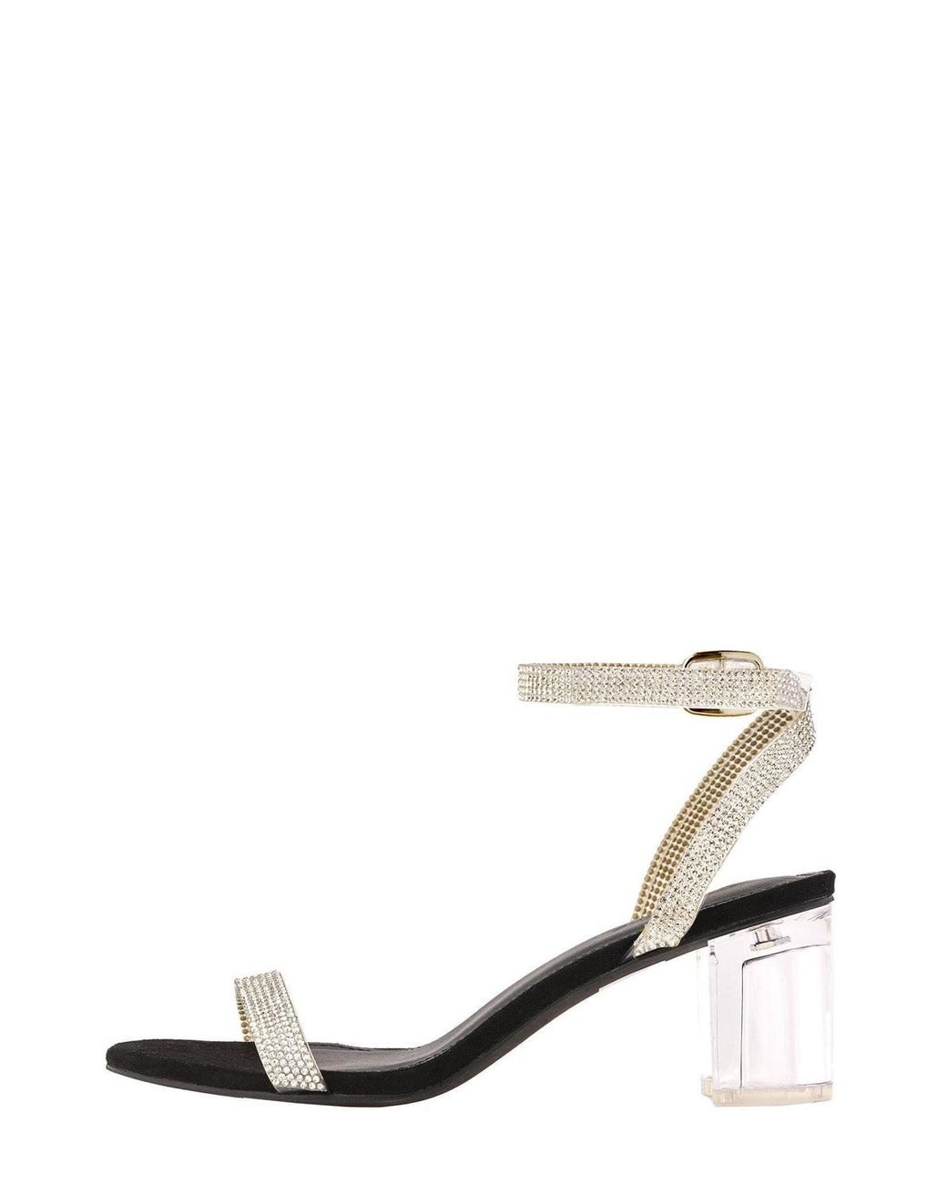 Miss Diva Natural Stella Perspex Diamante Strap Block Heel Faux Suede Sandals