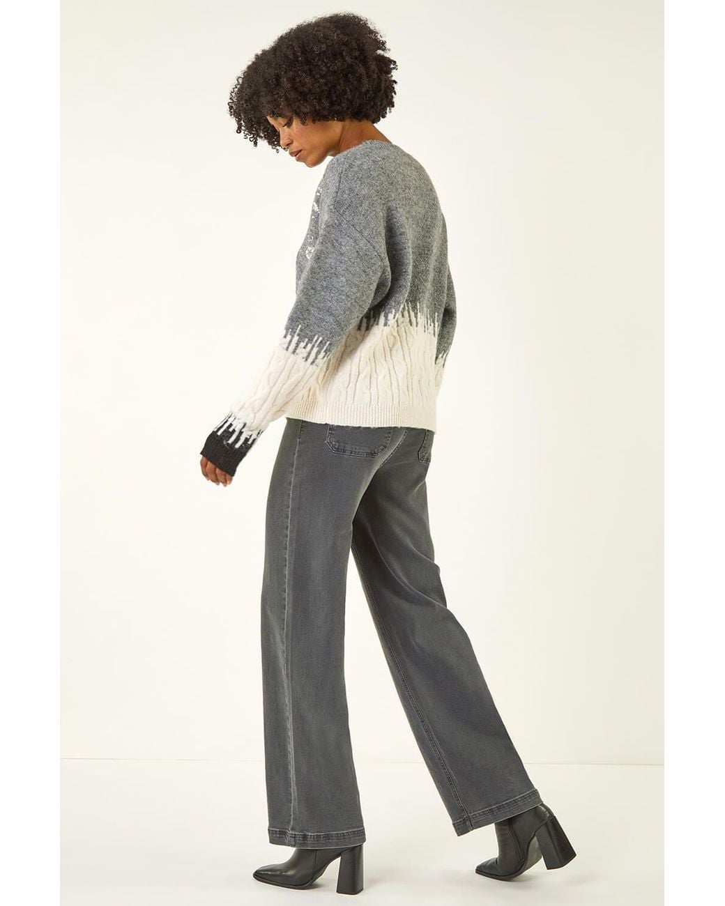 Roman Gray Jacquard Bow Knit Jumper