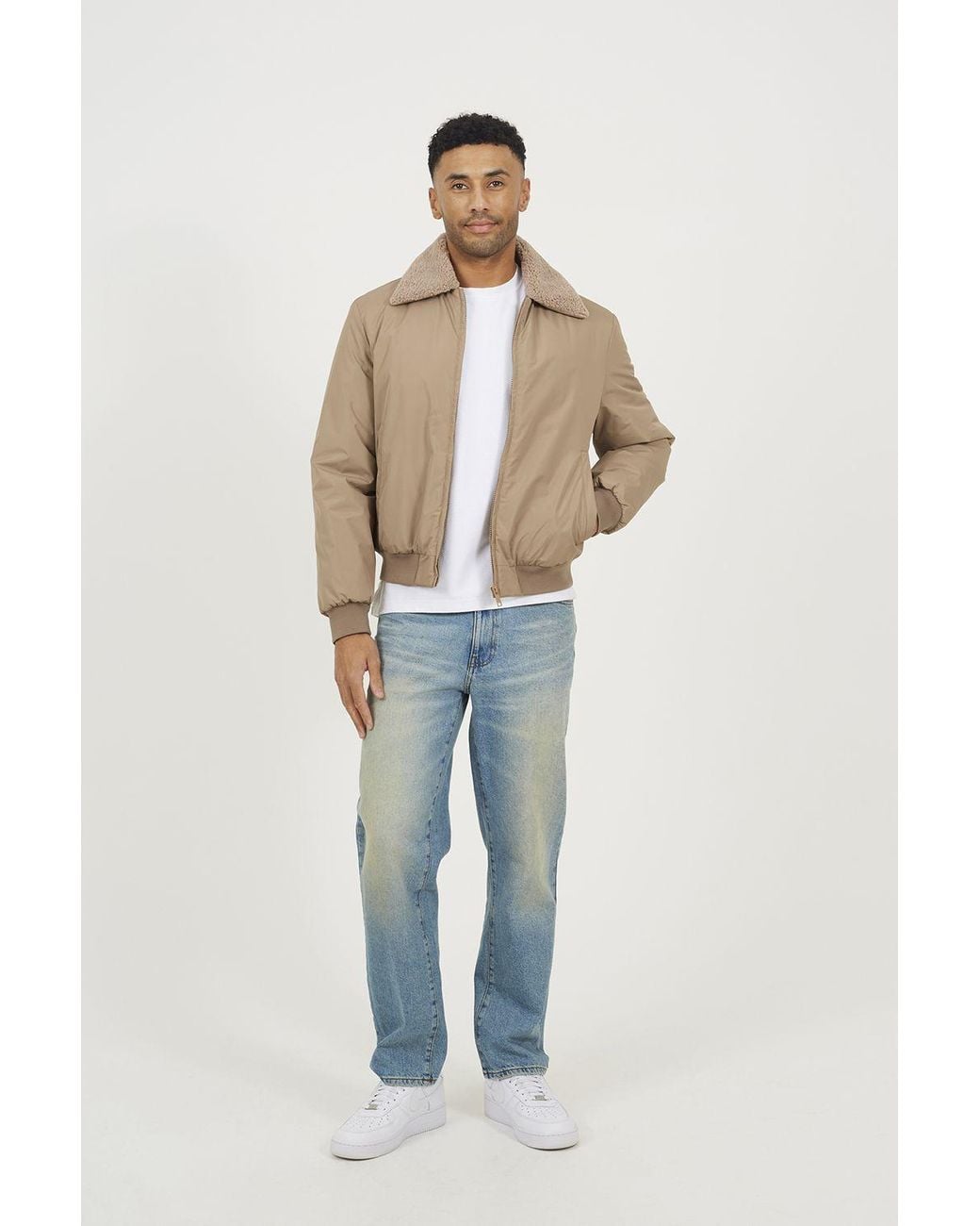 Brave Soul Blue Harrington Jacket With Borg Collar for men